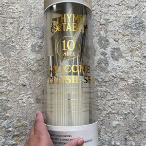 Thyme & Table 10-Piece Silicone Utensil Set White w/ Storage Crock